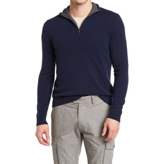 Amicale Cashmere Cashmere Quarter Zip Pullover w/ Piping in Nvy at Nordstrom Rack, Size Small