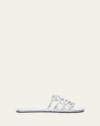 Loewe Petal Anagram Metallic Leather Slide Sandals