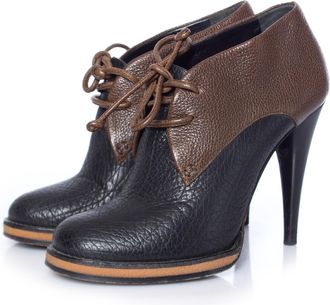 Balenciaga Balenciaga, kaki/zwarte leren enkellaarsjes met vetersluiting