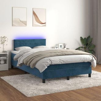 vidaXL Vidaxl - Cama Box Spring Colch&oacute;n Y Led Terciopelo Azul Oscuro 120x200 Cm