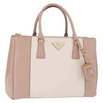 Prada Bicolor Double Zip Lux Tote Saffiano Leather Pink Leather Handbag (Pre-Owned)
