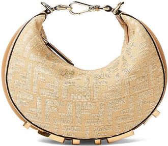 Fendi Jacquard Fabric Mini Graphy Hobo With Raffia Ff Bags