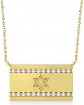 Allurez Diamond Accented Israel Flag Pendant Necklace 14K Yellow Gold (0.24ct)