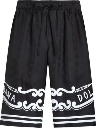 Dolce & Gabbana Shorts met elastische trekkoord en gestreepte rand - Heren - Korte Broeken - Zwart - L - Korte Broeken