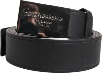 Dolce & Gabbana Black Leather Classic Metal Logo Buckle Mens Belt (Pre-Owned)
