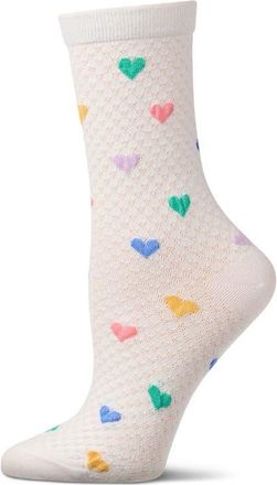 MeMoi Colorful Hearts Cotton Blend Crew Socks in White at Nordstrom, Size 9