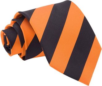 DQT Stripe Patterned Casual Business Party Work Classic Neck Tie for Men in Orange and Black