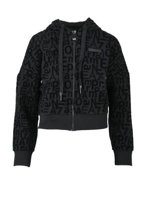 Emporio Armani Black Velvet Hooded Sweatshirt