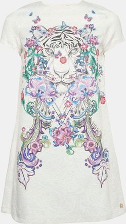 Roberto Cavalli White Tiger And Floral Print Jacquard A-Line Mini Dress