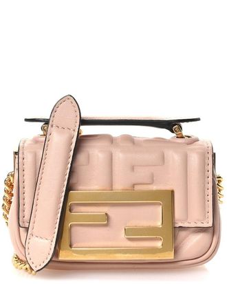 Fendi Fendi Baby Pink Nappa Leather Matisse Ff Embossed Nano Chain Baguette (Authentic Pre-Loved)