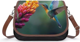 Generic Beautiful Hummingbird Crossbody Bag Womens Handbag PU Message Bags Shoulder Purse with Adjustable Strap