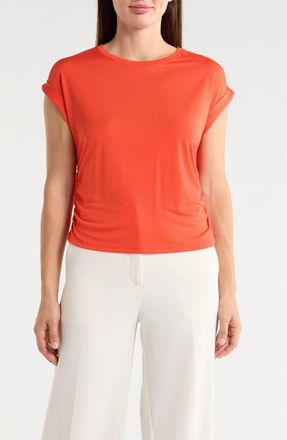 T Tahari Cuffed Short Sleeve Ruched T-Shirt in Bright Poppy at Nordstrom Rack, Size X-Large