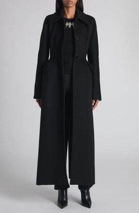 Alexander McQueen Corset Detail Wool & Cashmere Longline Coat in Black at Nordstrom, Size 8 Us
