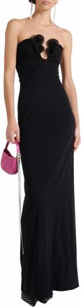 Magda Butrym The Floral Applique Strapless Maxi Dress In Black