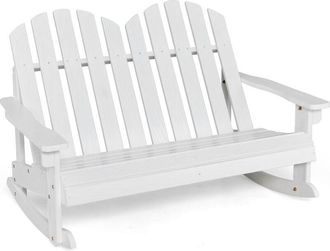 Costway Costway - Silla Mecedora Adirondack para 2 Plazas, Banco Mecedor Exterior Niños con Asiento de Listones, Pies de Balancín Suave, Respaldo Alto