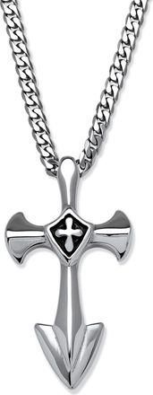 Palm Beach Jewelry Mens Cross Pendant with Blackened Cross Accent in Stainless Steel