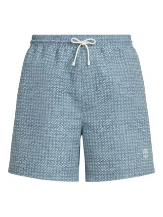 Brunello Cucinelli flower-print swim shorts - Blu