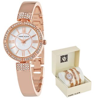 Anne Klein Quartz Crystal White Dial Ladies Watch and Bracelet Set AK/3294RGST