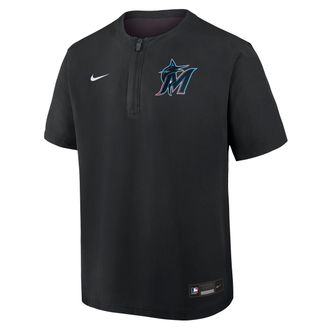 Nike Miami Marlins Authentic Collection Nike Mens Dri-FIT MLB 1/4-Zip Short-Sleeve Windshirt in Black | 04HF0GIMMQM-Q9T