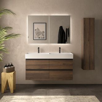 Cygnus Bath Mueble de Baño BEQUIA METAL 120cm Nogal Lavabo Veneto Porcelana