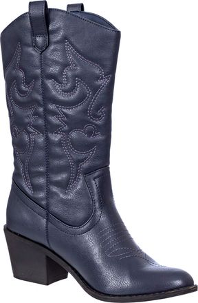 Charles Albert Womens Embroidered Modern Western Cowboy Boot, Navy, 5 UK