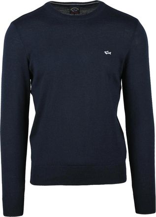 Paul & Shark Crew Neck Sweater In Deep Navy With Embroidered Logo