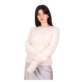 Vince Round-neck Knitwear, female, White, Size: L Eyelash Crew Neck Pullover