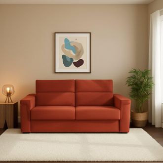 Dmora Sof&aacute; Cama 2 Plazas Biscossi, Desenfundable, Con Caj&oacute;n Made In Italy, Apertura Abatible, 205x95 Cm Naranja