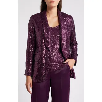 Anne Klein Shawl Collar Sequin Blazer in Deep Plum at Nordstrom, Size 8