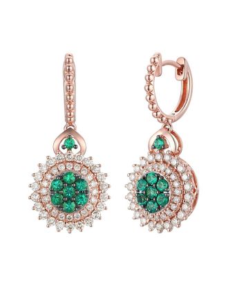 Le Vian Sustainability 14K Rose Gold 1.57 Ct. Tw. Diamond & Emerald Dangle Earrings