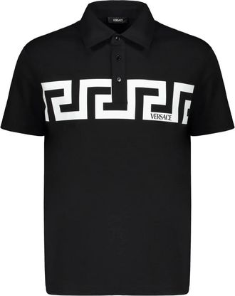 Versace Polo Shirts, male, Black, Size: 2XL Cotton Polo Shirt with Front Print