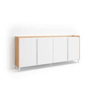 Skraut Home Aparador efecto madera blanco y roble 207x35x91cm con patas