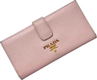 Prada Pink Leather Saffiano Triangle Long Wallet (Bi-Fold) (Pre-Owned)