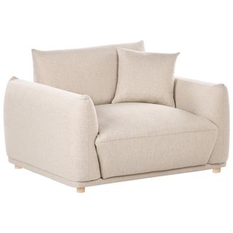 Beliani Sill&oacute;n De Sala De Estar Con Respaldo Tapizado En Tela Y Patas De Madera Beige Jubek