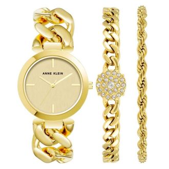 Anne Klein Quartz Gold Dial Ladies Watch and Bracelet Set AK-4000GBST