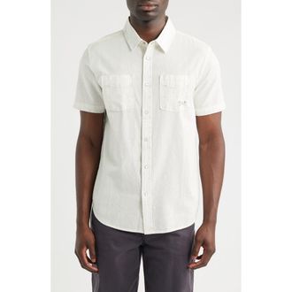 Dark Seas Gildale Textured Stripe Short Sleeve Cotton Snap-Up Shirt in Off White at Nordstrom, Size Xx-Large
