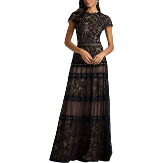 Tadashi Shoji Lace A-Line Gown in Black/Nude at Nordstrom, Size 16