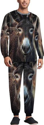 Generic Donkey Mens Pajamas Set 2 Piece Lounge Set Long Sleeve Pullover And Pants Comfy Sleepwear L
