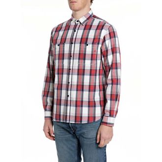 Replay Overhemden, Heren, Veelkleurig, M, Katoen, M4150 Katoenen Twill Shirt