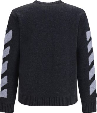 Off-white Mens Diag Fuzzy Crewneck Sweater Antracite Wool Ovis Aries; Polyamide