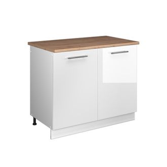 Vicco Mueble Bajo Para Fregadero Fame-line, Blanco Alto Brillo/blanco, 100 Cm, Et Roble, Vicco