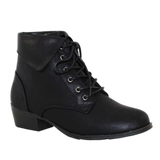 Top Moda TOP Moda EC89 Womens Foldover Lace Up Low Chunky Heel Ankle Booties black Size: 6 UK