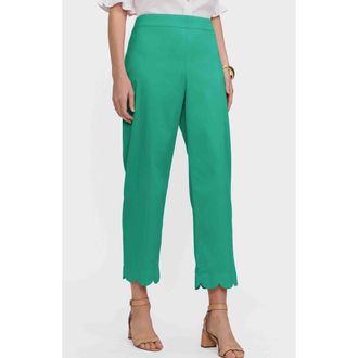 Foxcroft Elaine Scallop Hem Cotton Blend Crop Pants in Kelly Green at Nordstrom, Size Medium