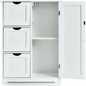 Costway Mobile da Bagno, Mobile da Terra con 3 Cassetti e Anta, Ripiano Regolabile, per Bagno, Camera da Letto, Salotto, Cucina, 60x 30x 81cm (Bianco)