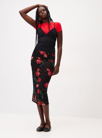 Twik Womens Patterned mesh midi skirt