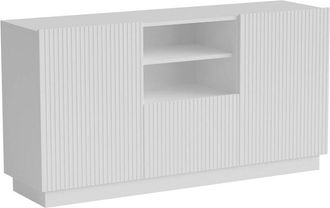 Dmora Aparador Serchio, Aparador de salón con dos puertas batientes, un cajón y dos compartimentos abiertos, diseño efecto estriado, 150 x 40 h 78 cm