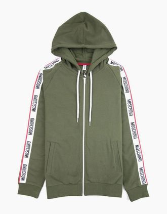 Moschino Mens Moschino Underwear Arm Tape Logo Zip Up Hoody Khaki - Green - Size: 40