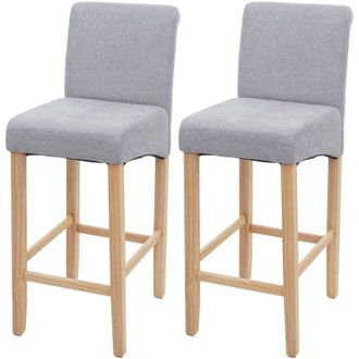 Hhg Non utilizzato] Coppia sgabelli alti HHG 717 Lounge legno tessuto, grigio chiaro piedi chiari