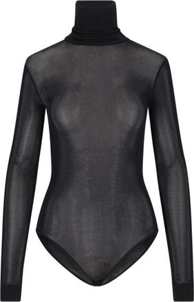 Maison Margiela Transparent High-Neck Bodysuit In Black Viscose Jersey
