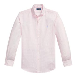 Ralph Lauren Custom Fit Gestreepte Seersucker Overhemd - Heren - Casual Overhemden - Roze - S - Katoen - Overhemden